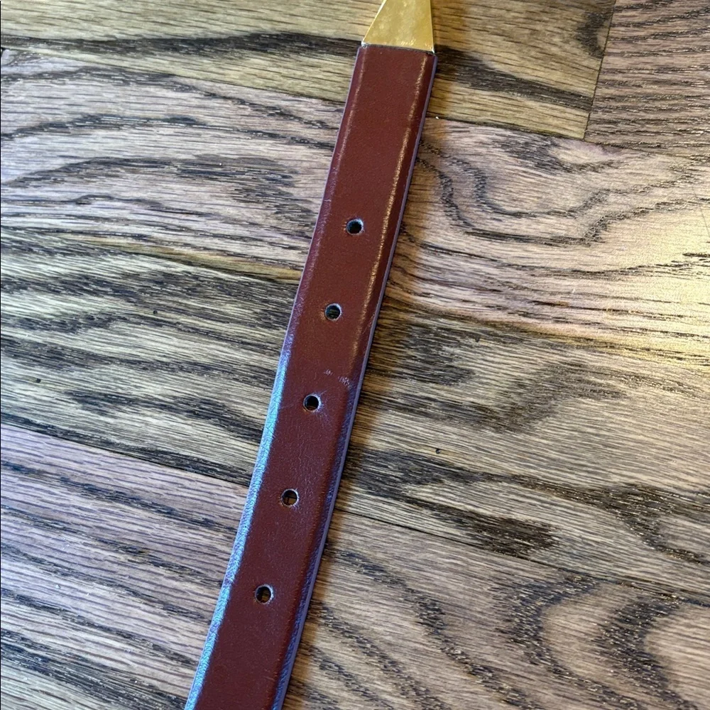 Genuine brown leather belt with gold look buckle sz L